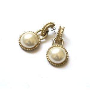 Vintage Pearls Dangling Hoop Beaded Earrings
